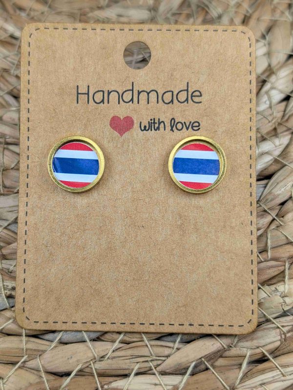 Thailand Flag Stud Earrings - Gold or Silver Colour - 12mm resin Gold Colour