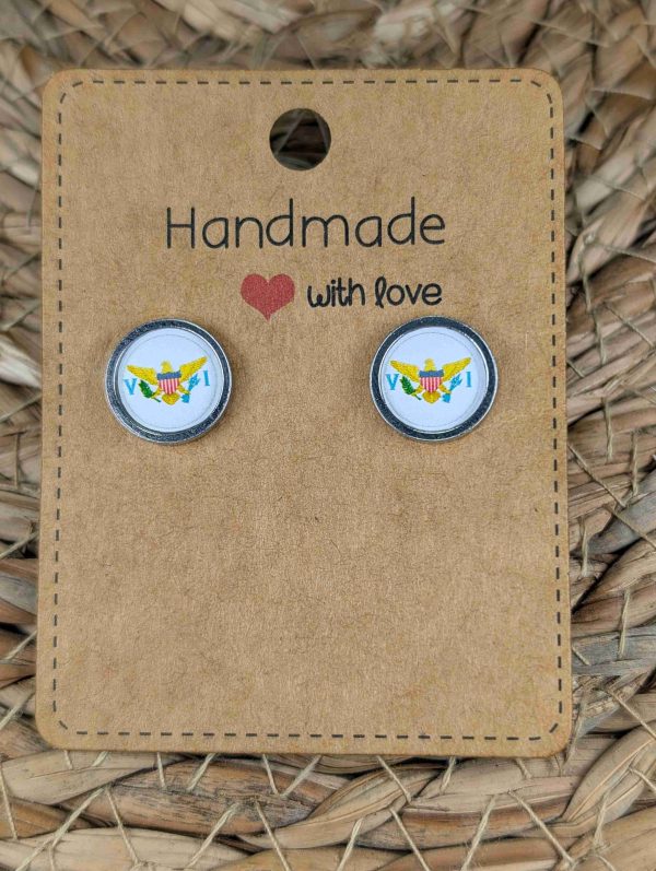 US Virgin Islands Flag Stud Earrings - Gold or Silver Colour - 12mm resin Silver Colour