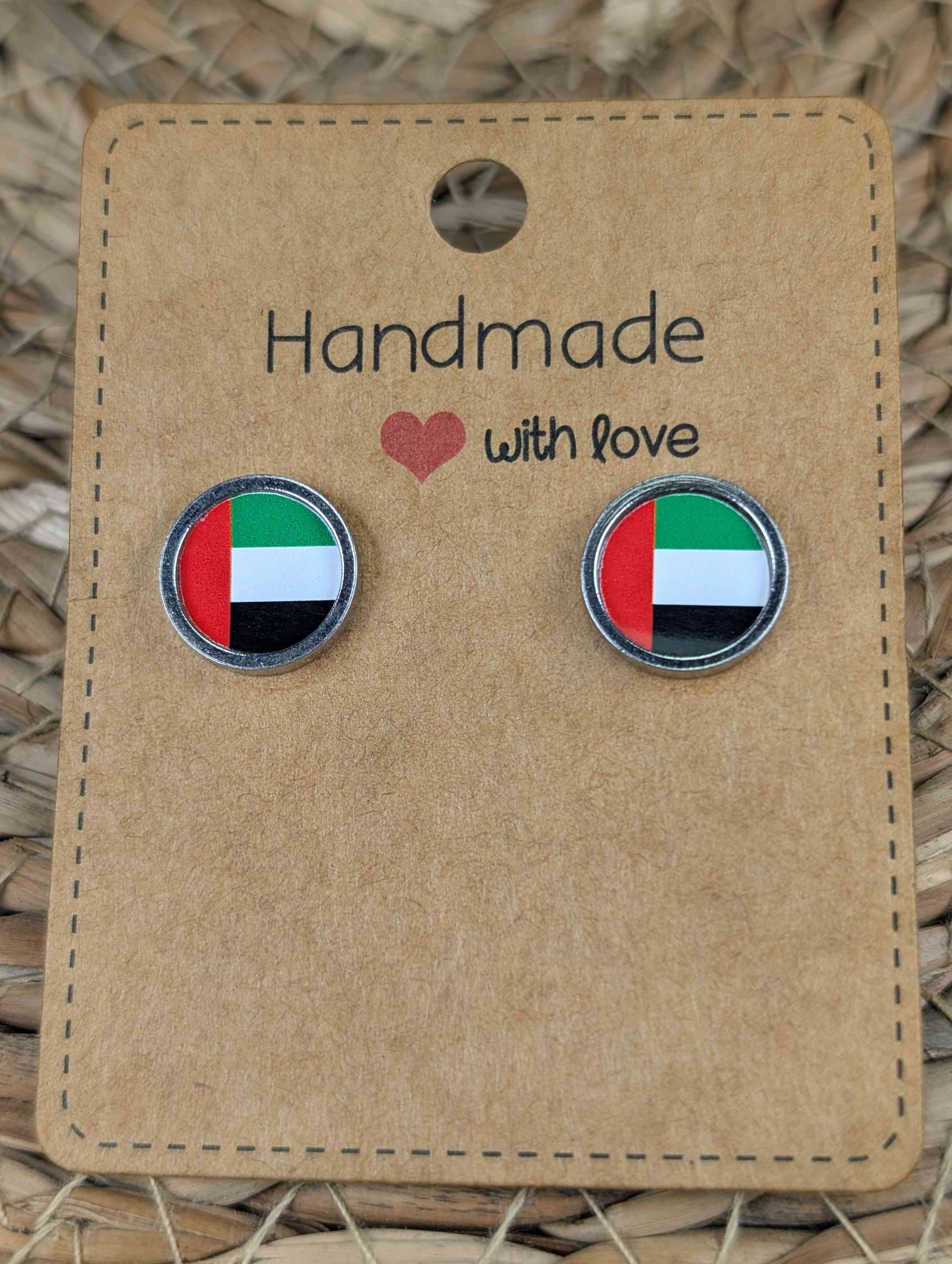 United Arab Emirates Flag Stud Earrings - Gold or Silver Colour - 12mm resin Silver Colour