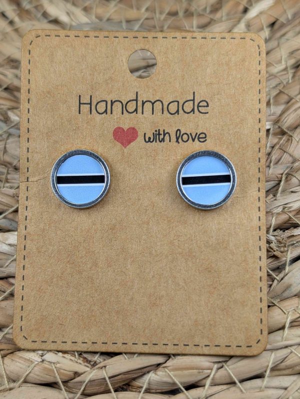 Botswana Flag Stud Earrings - Handmade - Gold or Silver Colour - 12mm resin Silver Colour