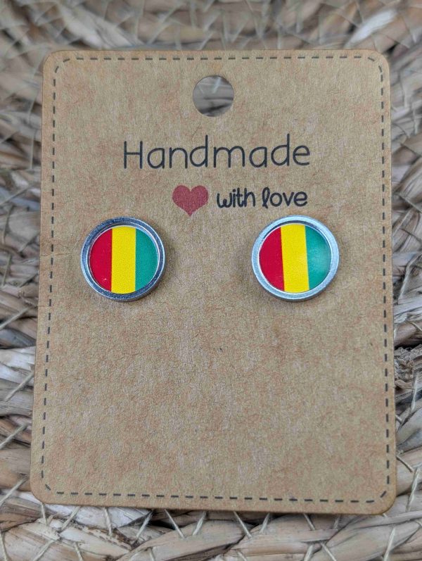 Guinea Flag Stud Earrings - Handmade - Gold or Silver Colour - 12mm resin Silver Colour