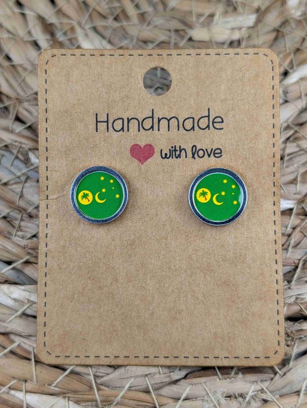 Cocos keeling Islands Flag Stud Earrings - Gold or Silver Colour - 12mm resin Silver Colour