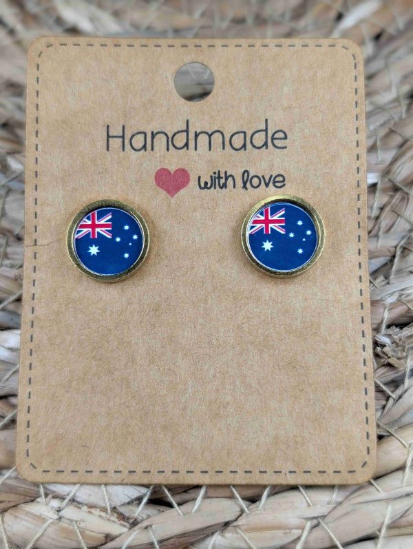 Australia Flag Stud Earrings - Handmade - Gold or Silver Colour - 12mm resin Gold Colour