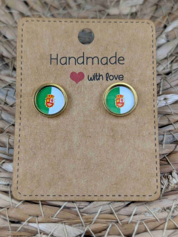 Fuerteventura Flag Stud Earrings - Handmade - Gold or Silver Colour - 12mm resin Gold Colour
