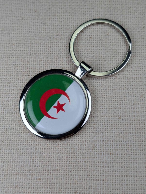 Algeria Flag Keyring - Large Resin Topped Keychain