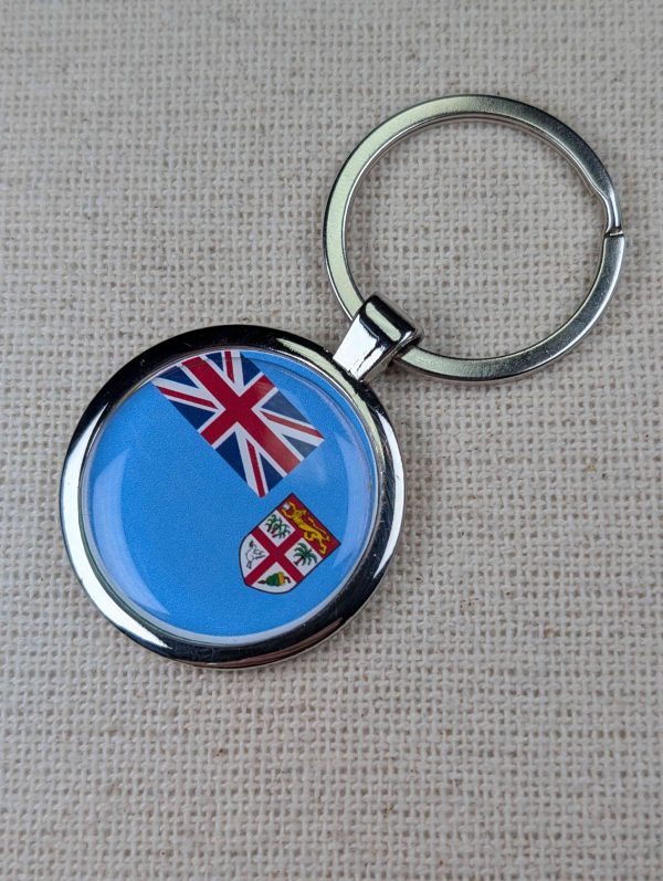 Fiji Flag Keyring - Large Resin Topped Keychain
