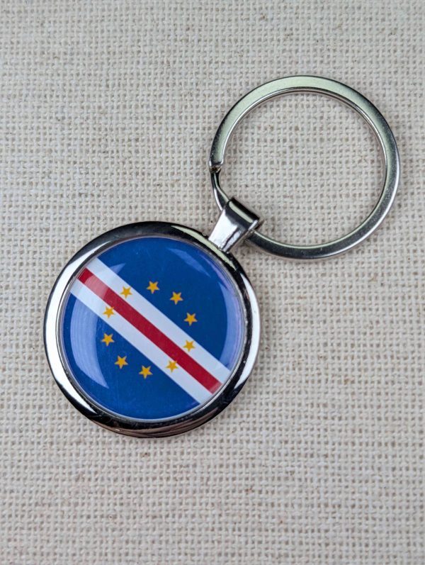 Cabo Verde Flag Keyring - Large Resin Topped Keychain