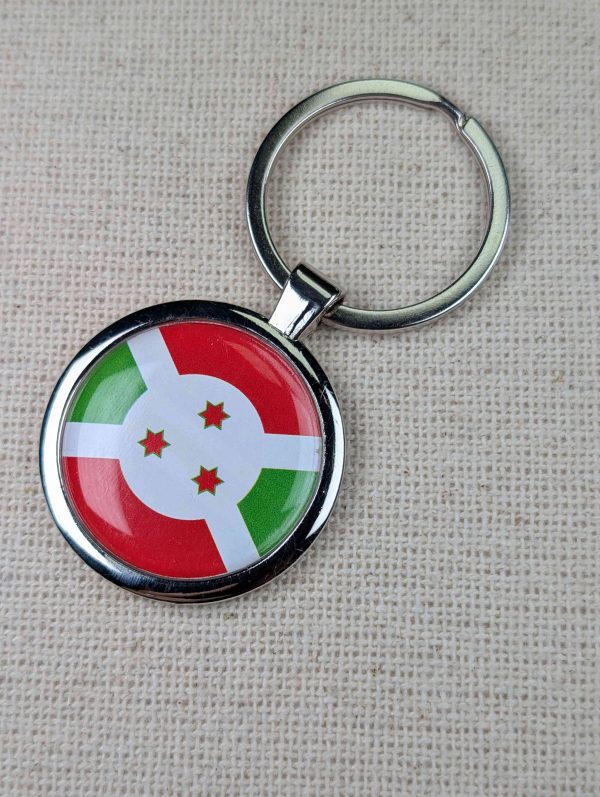 Burundi Flag Keyring - Large Resin Topped Keychain
