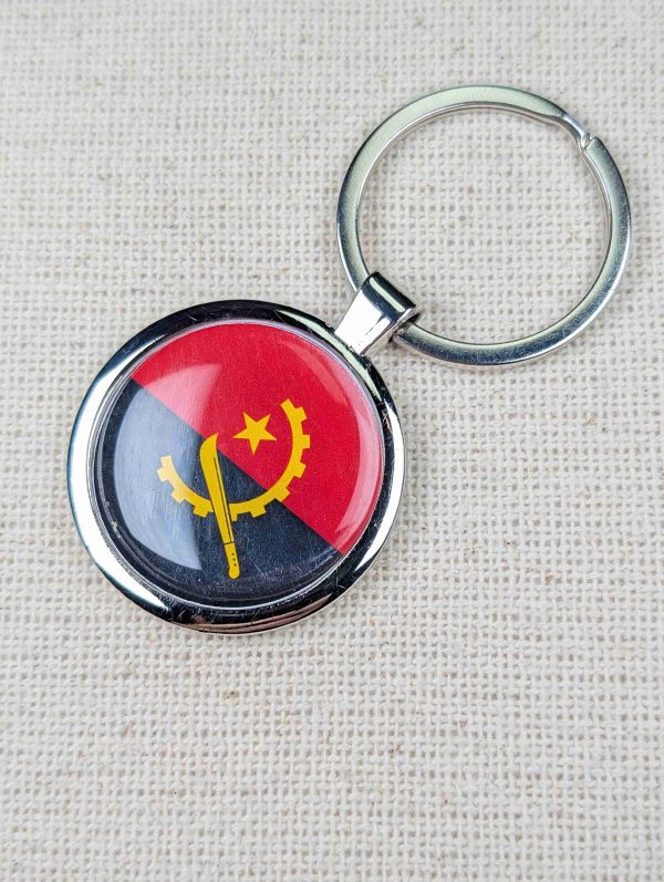 Angola Flag Keyring - Large Resin Topped Keychain