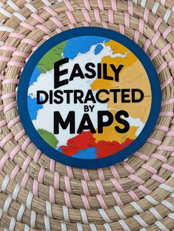Easily Distracted By Maps - Wooden Coaster -Handmade - Circle