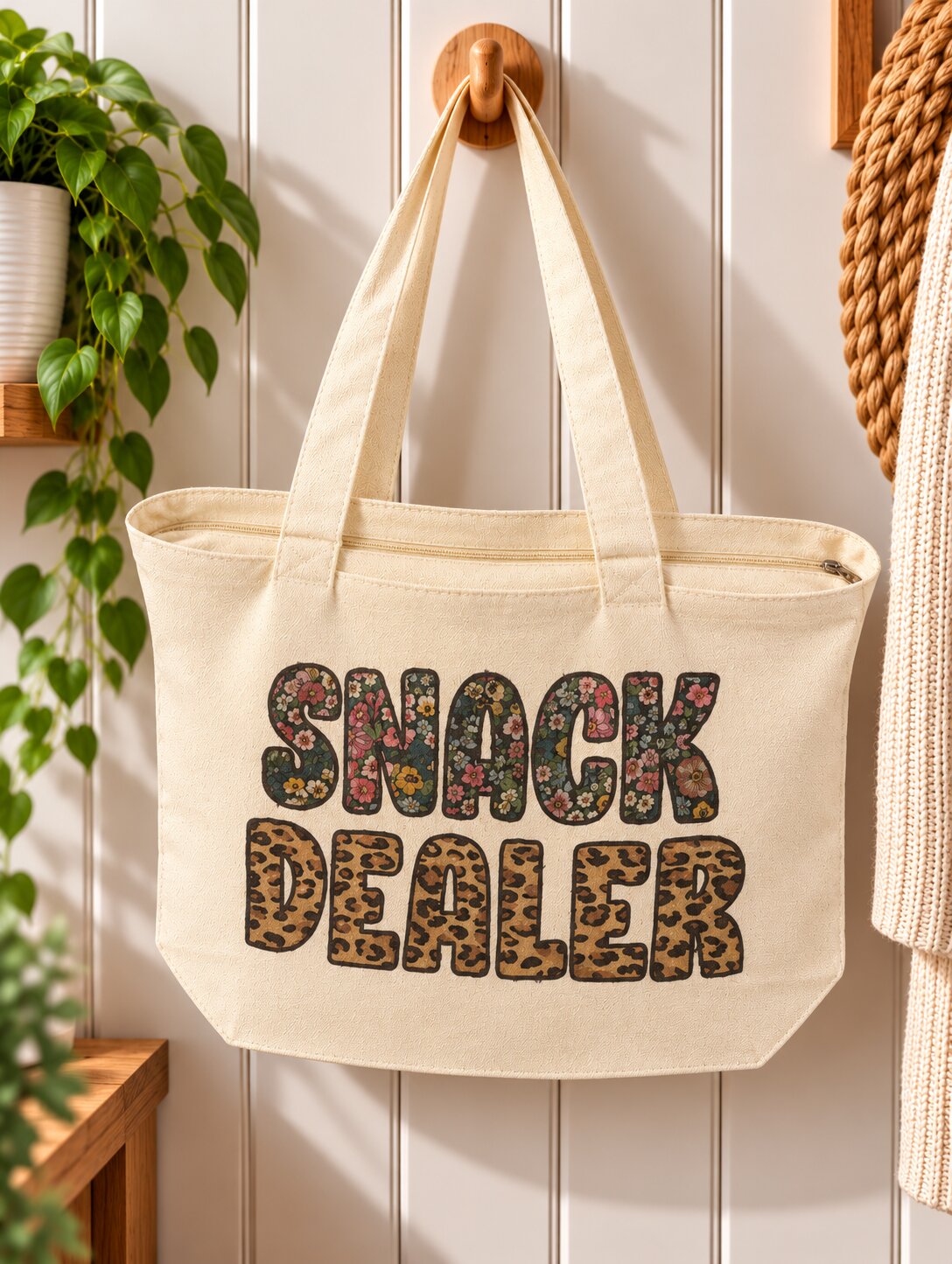 Snack Dealer Tote Bag – Funny Snack Lover Gift – Retro Zipped Canvas Shopper – Handmade