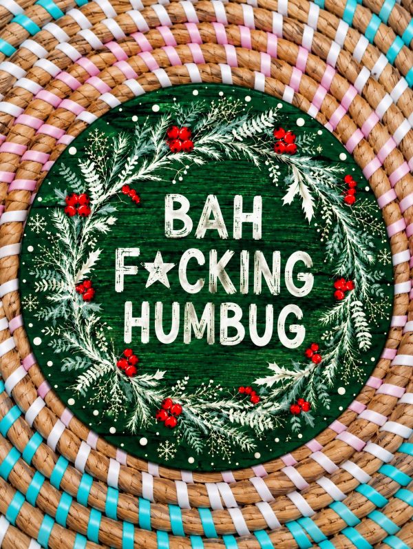 Bah Fucking Humbug Christmas Wooden Coaster - Funny Adult Christmas Gift - Handmade - Circle